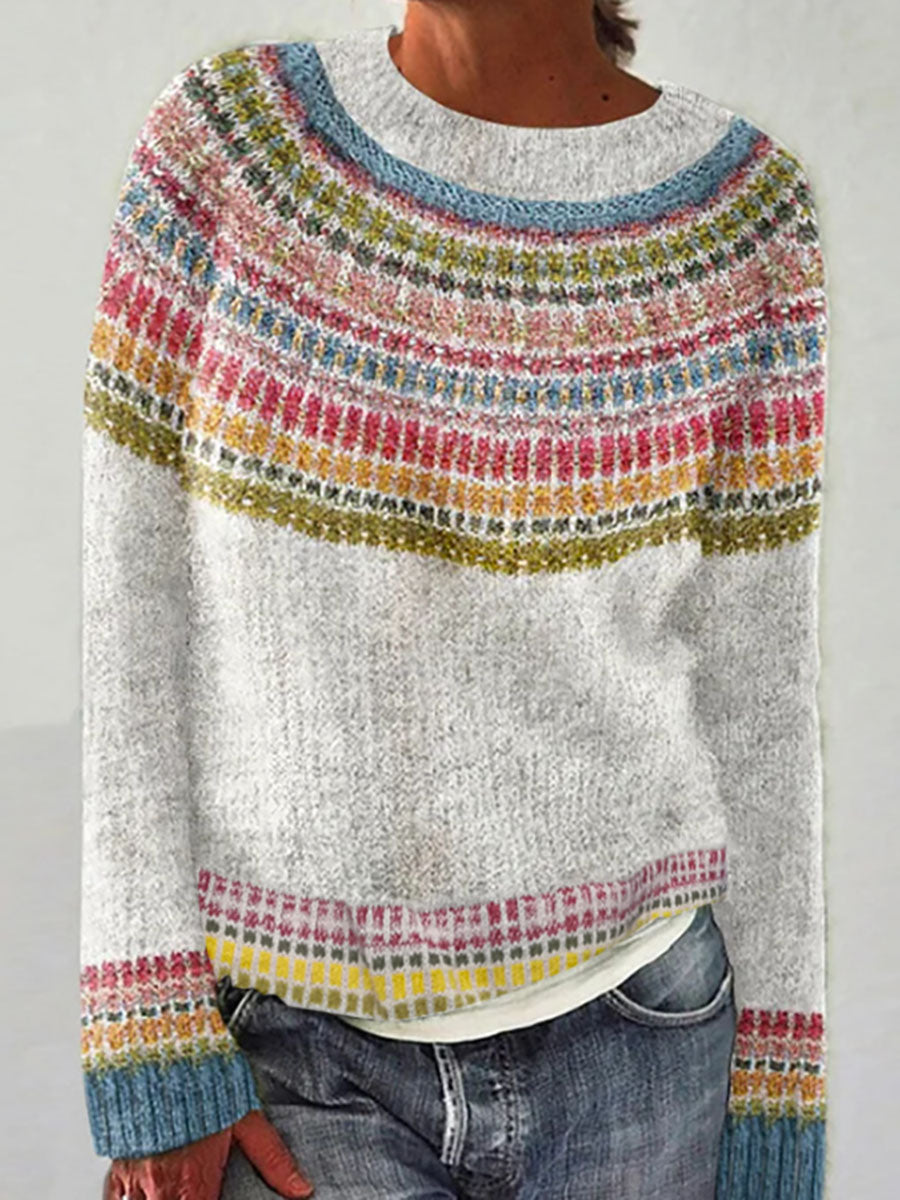 Kvindernes islandske sweater med rund hals, løs pasform og pullover-stil