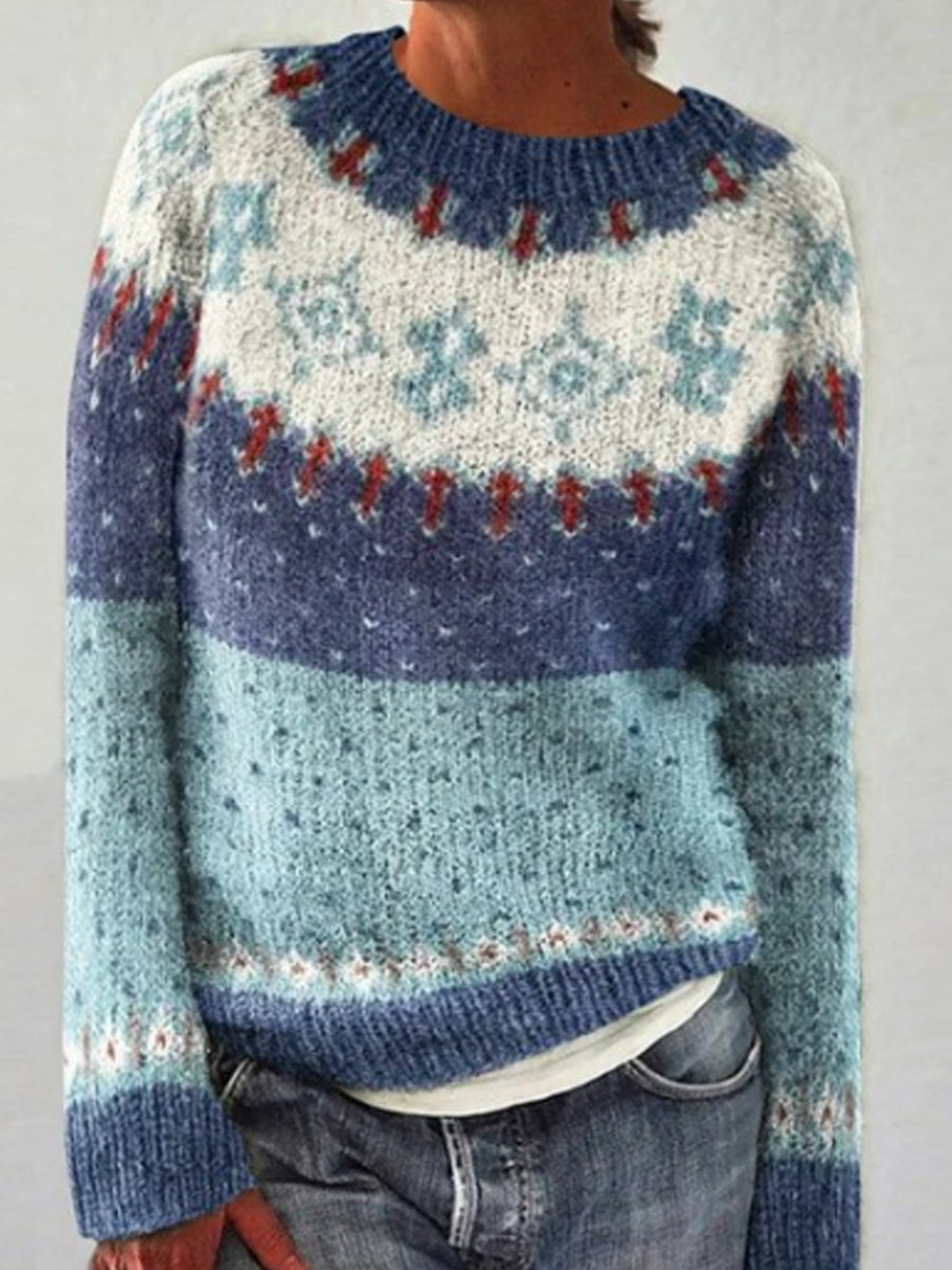 Kvindernes islandske sweater med rund hals, løs pasform og pullover-stil