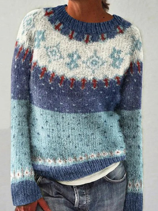 Kvindernes islandske sweater med rund hals, løs pasform og pullover-stil