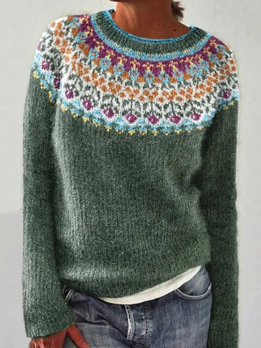 Kvindernes islandske sweater med rund hals, løs pasform og pullover-stil