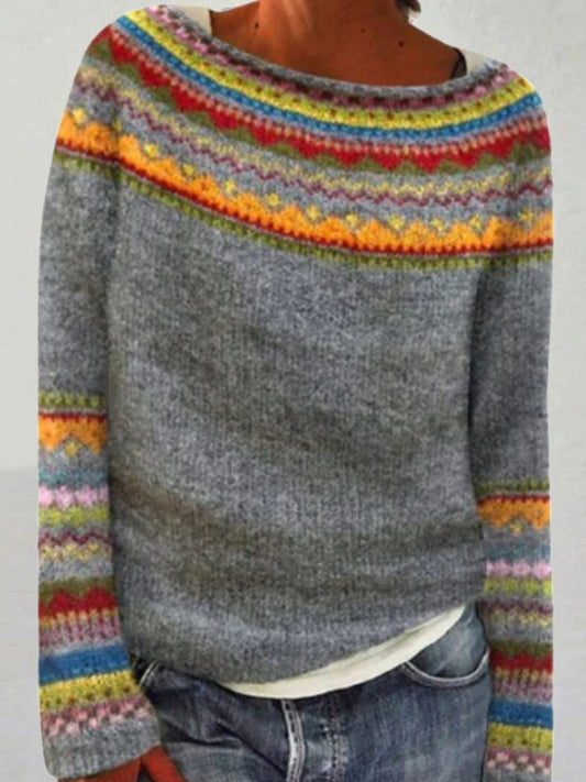 Kvindernes islandske sweater med rund hals, løs pasform og pullover-stil