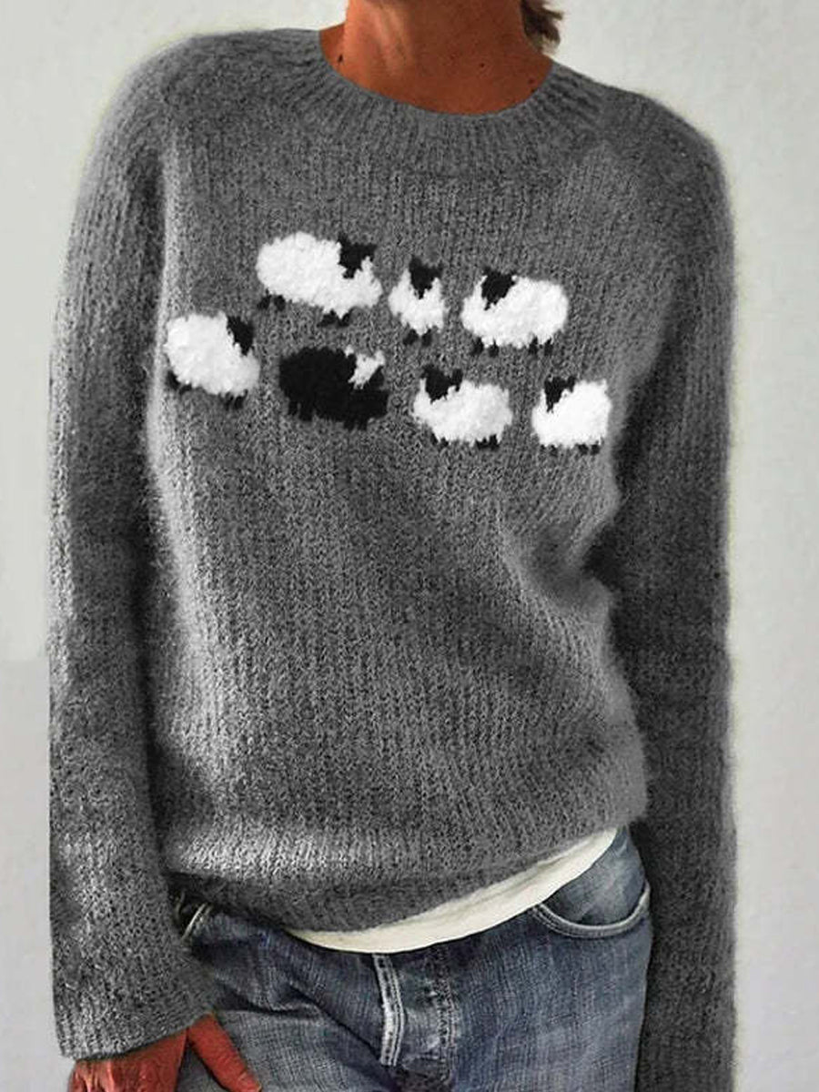 Kvindernes islandske sweater med rund hals, løs pasform og pullover-stil