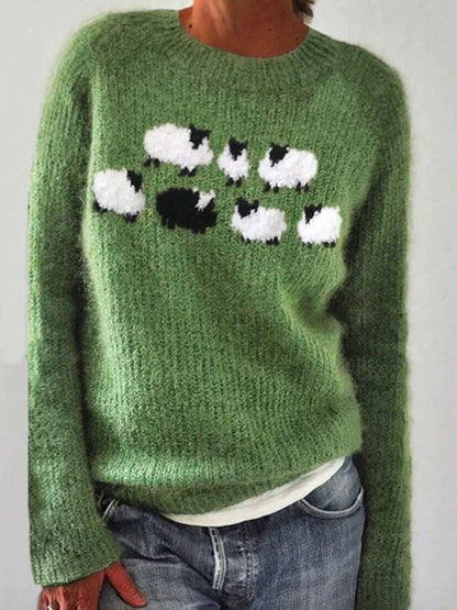 Kvindernes islandske sweater med rund hals, løs pasform og pullover-stil