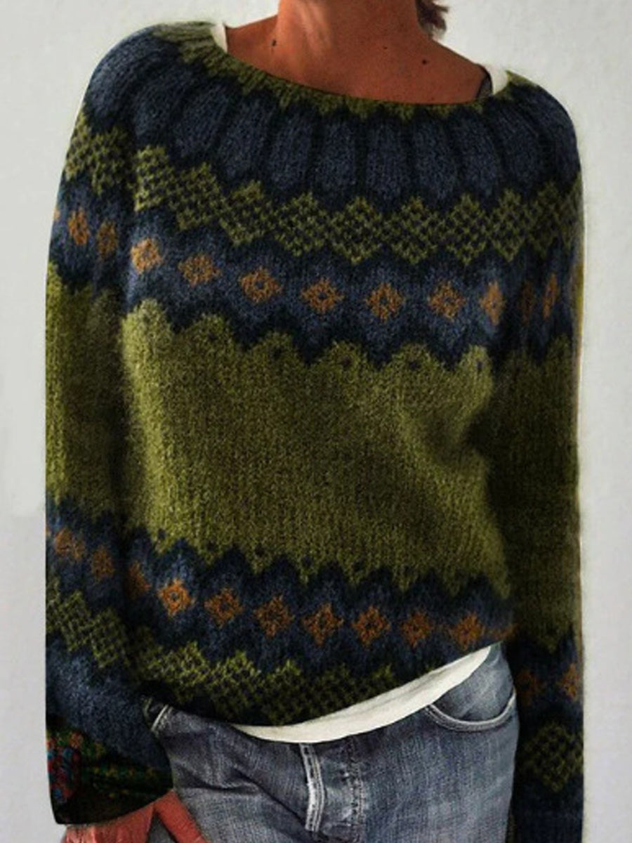 Kvindernes islandske sweater med rund hals, løs pasform og pullover-stil