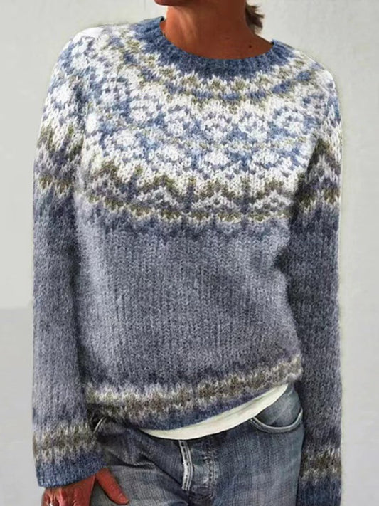 Kvindernes islandske sweater med rund hals, løs pasform og pullover-stil