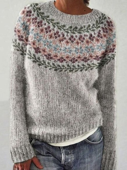 Kvindernes islandske sweater med rund hals, løs pasform og pullover-stil