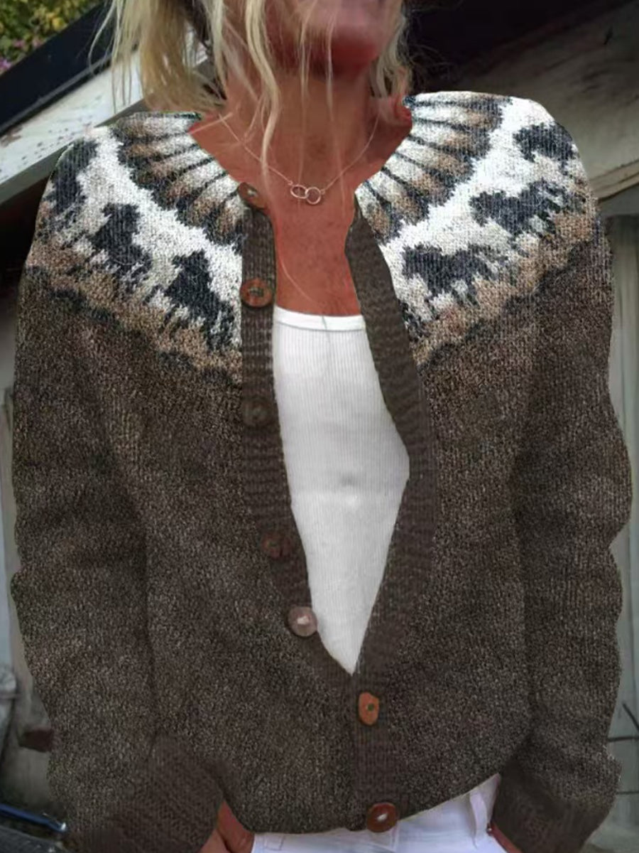 Kvinders søde dyr Islandsk Sweater Knap Cardigan Chunky Strik Sweater.
