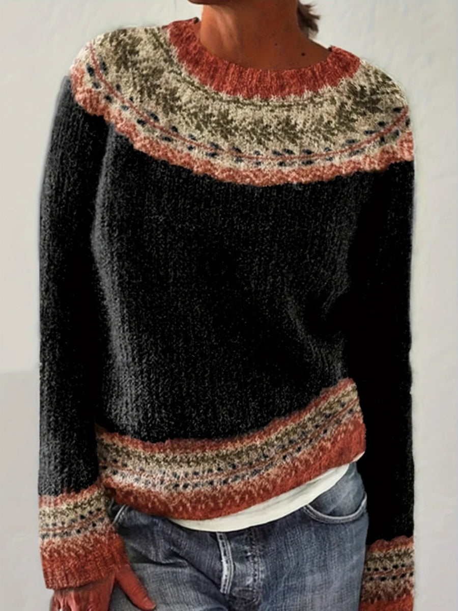 Kvindernes islandske sweater med rund hals, løs pasform og pullover-stil