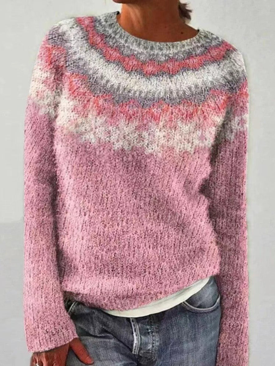 Kvindernes islandske sweater med rund hals, løs pasform og pullover-stil