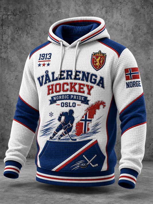 Mænds vaffelstrikket langærmet sweatshirt med ishockeymotiv