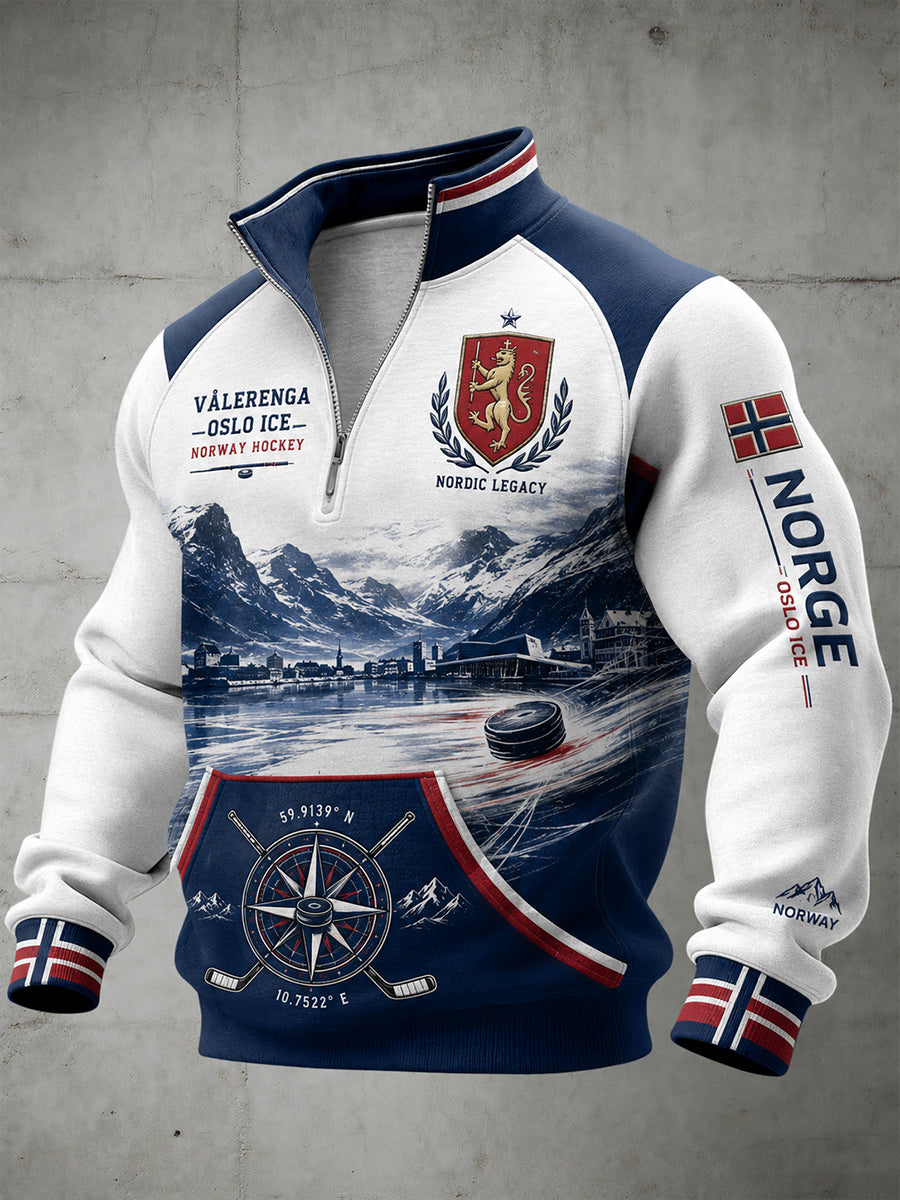 Mænds Raglan-ærme langærme zip-up top med ishockey-tema print