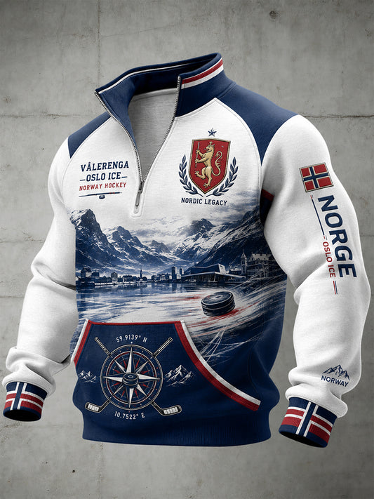 Mænds Raglan-ærme langærme zip-up top med ishockey-tema print