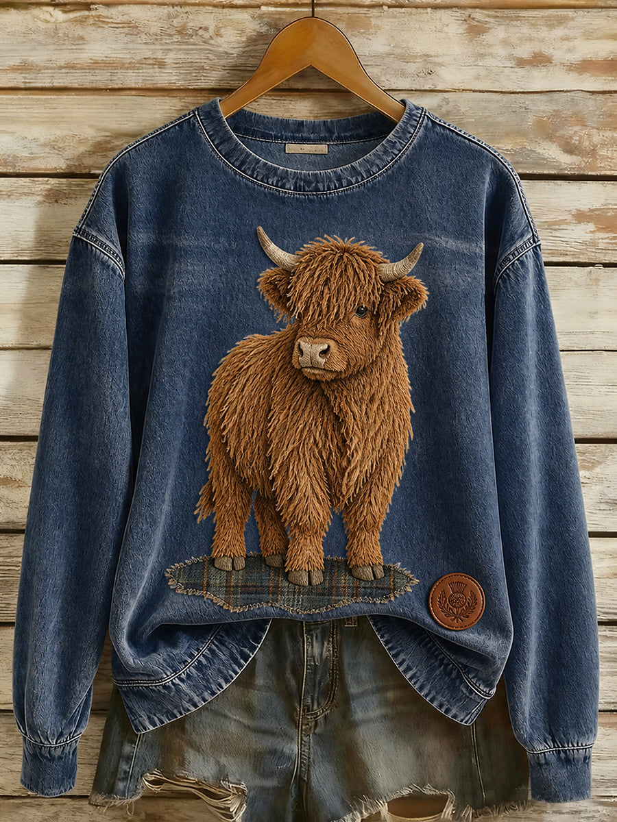 Retro dyremønstret afslappet og behageligt sweatshirt