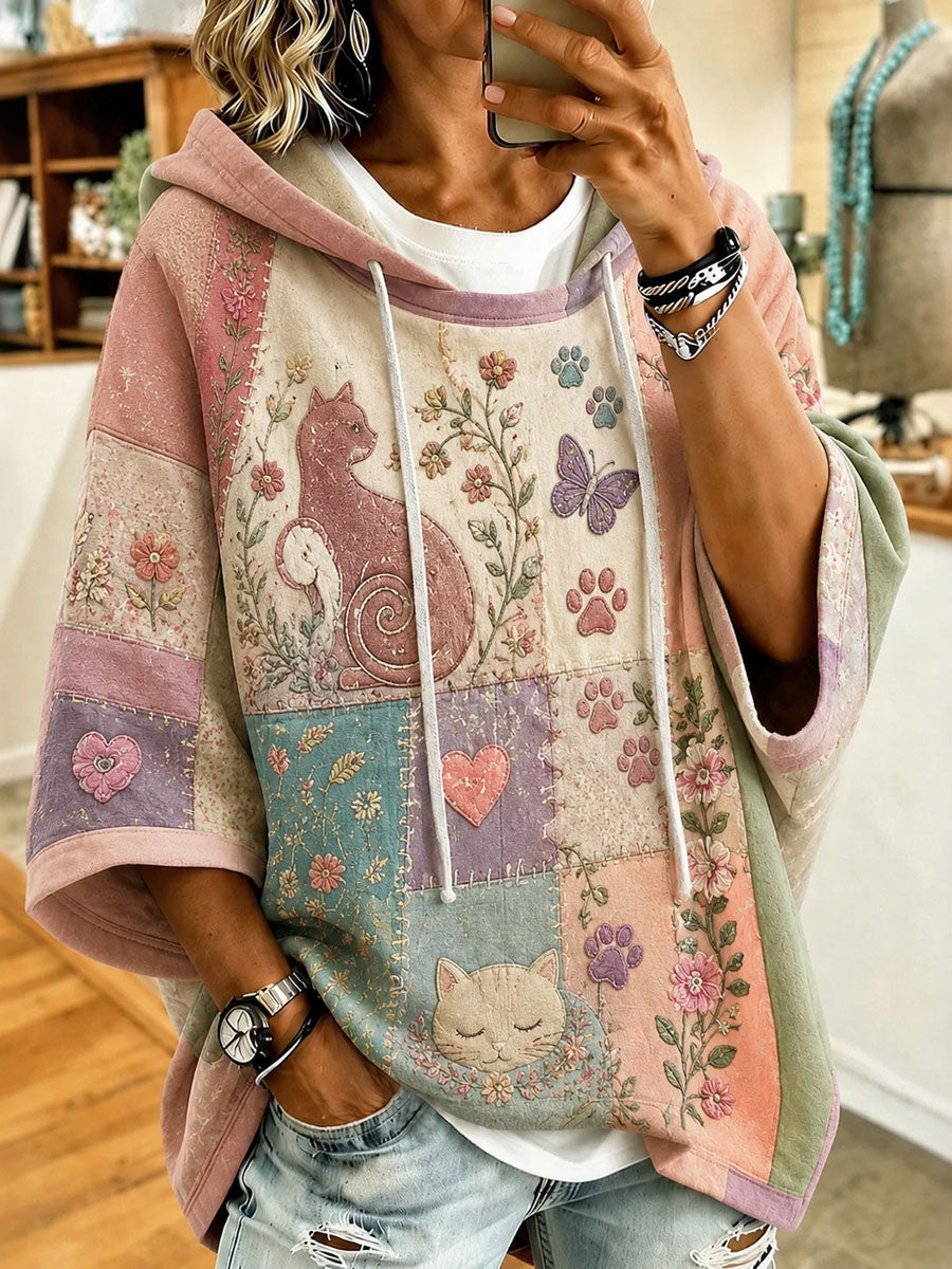 Kvinders søde patchwork kat-Print Casual Hoodies