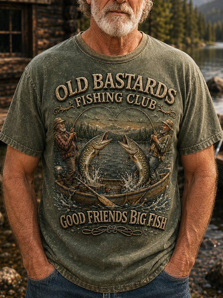 Mænds sjove gamle Bastards Fiskeriklub Livstid Medlem Print Casual Tee