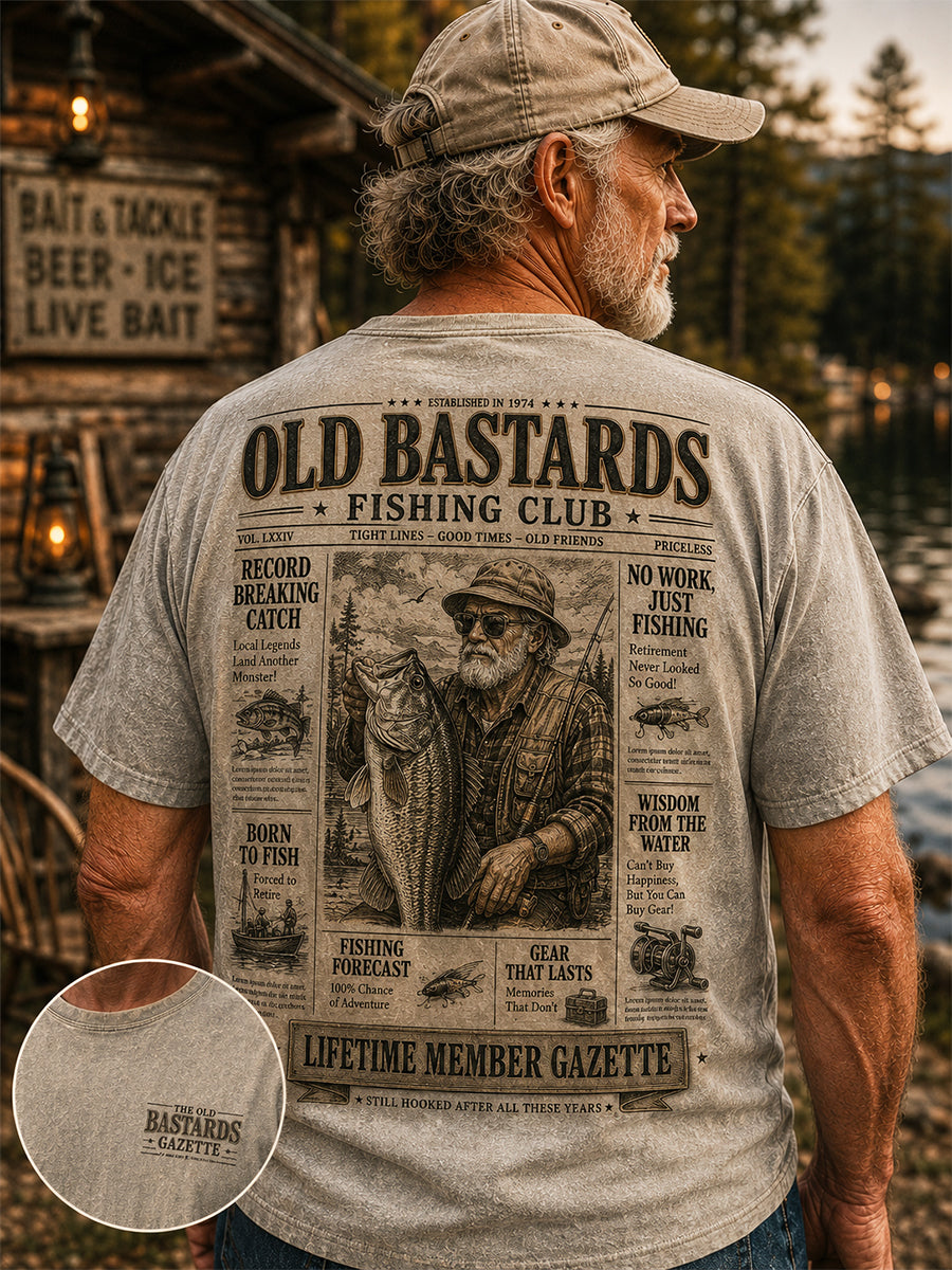 Mænds Sjove Gamle Skiderikker Fiskeriklub Livstidsmedlemsprint Afslappet T-shirt