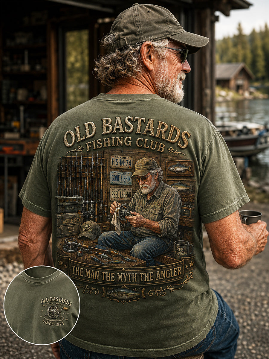 Mænds Sjove Gamle Skiderikker Fiskeriklub Livstidsmedlemsprint Afslappet T-shirt