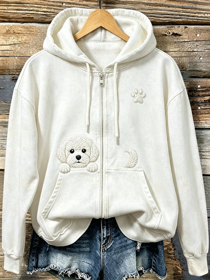 Kvinders søde kiggende Bichon Frize med tase Print hyggelig zip-Up Hoodie.