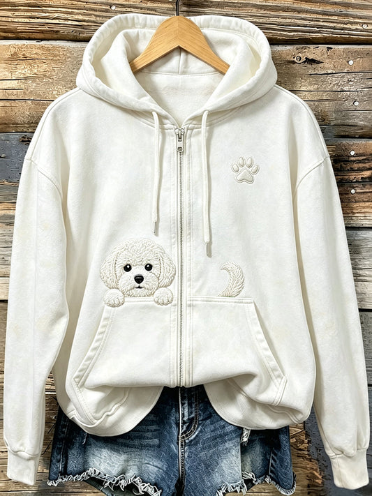 Kvinders søde kiggende Bichon Frize med tase Print hyggelig zip-Up Hoodie.