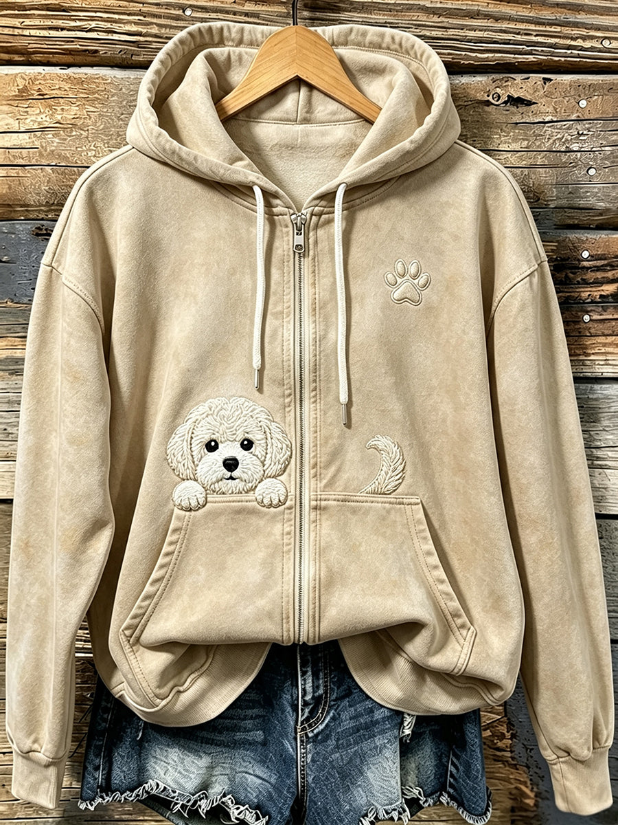 Kvinders søde kiggende Bichon Frize med tase Print hyggelig zip-Up Hoodie.