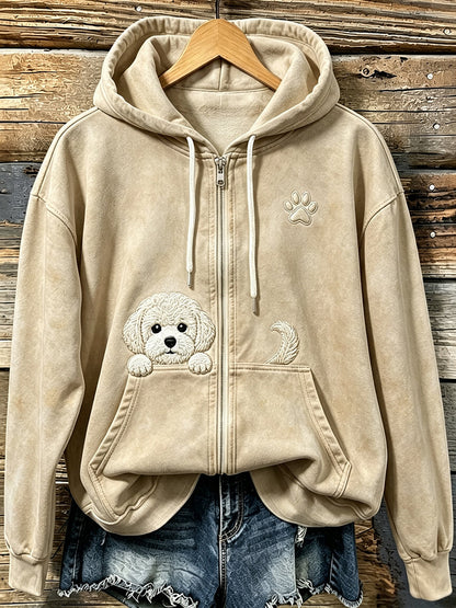 Kvinders søde kiggende Bichon Frize med tase Print hyggelig zip-Up Hoodie.