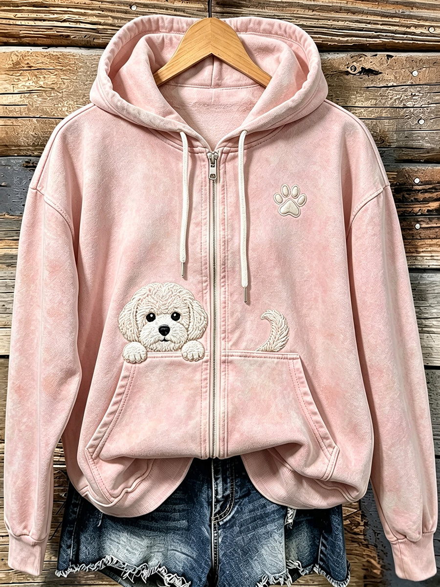 Kvinders søde kiggende Bichon Frize med tase Print hyggelig zip-Up Hoodie.