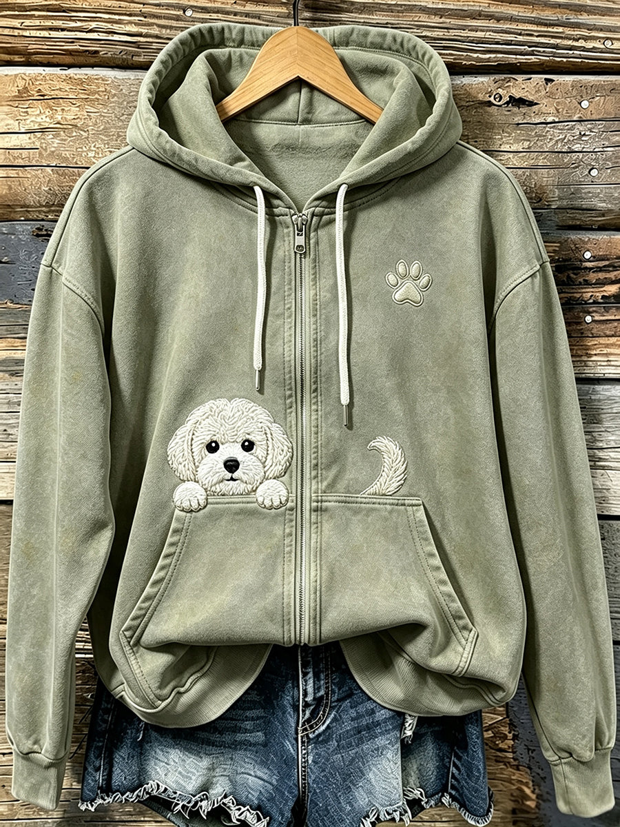 Kvinders søde kiggende Bichon Frize med tase Print hyggelig zip-Up Hoodie.