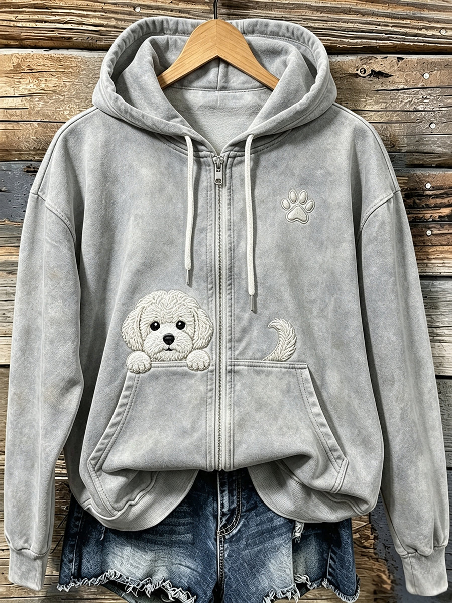 Kvinders søde kiggende Bichon Frize med tase Print hyggelig zip-Up Hoodie.