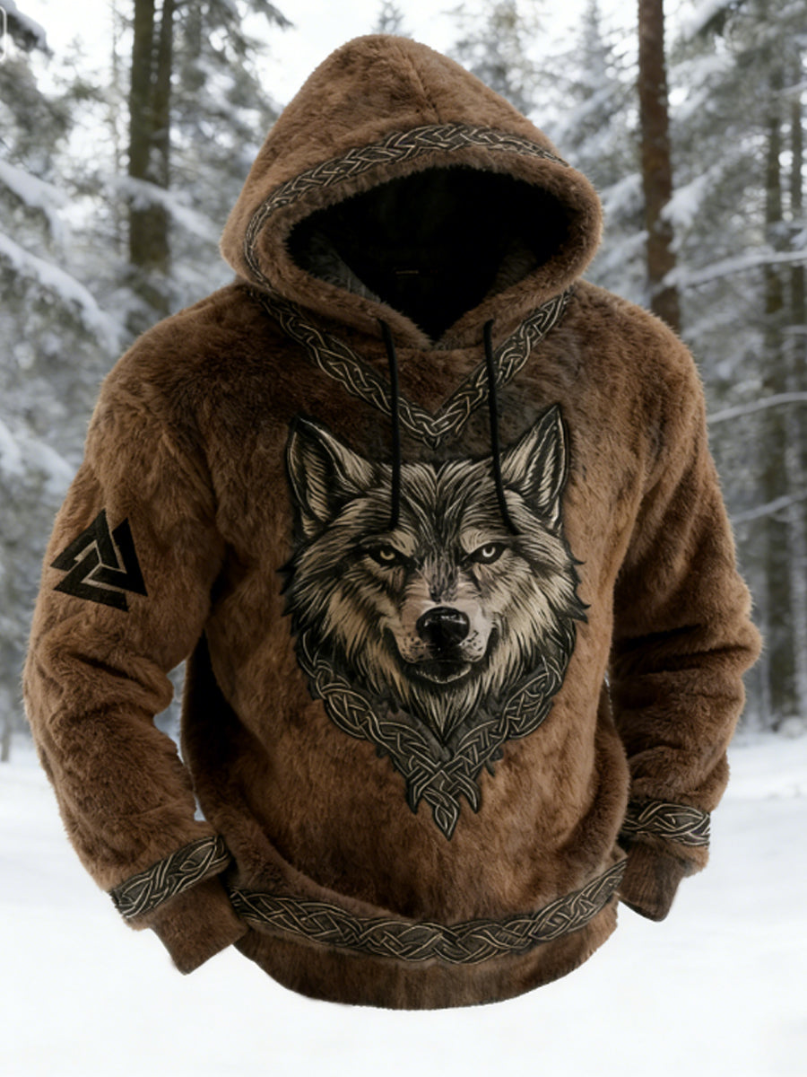 Mænds Vintage Viking Wolf Celtic Art Hyggelig varm Plush Sweatshirt