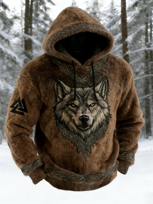 Mænds Vintage Viking Wolf Celtic Art Hyggelig varm Plush Sweatshirt