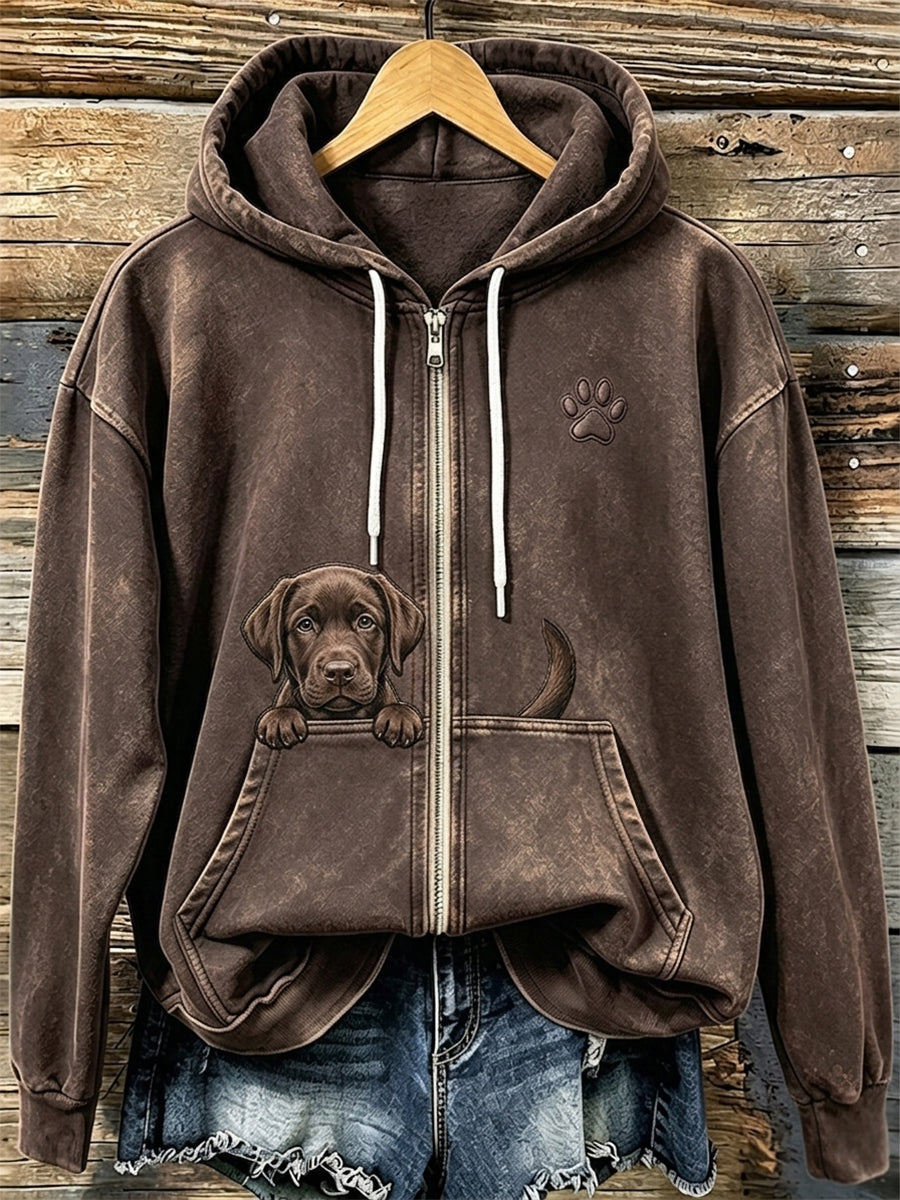 Kvinders chokolade Labrador & Paw Print hyggeligt zip-Up HoodieName