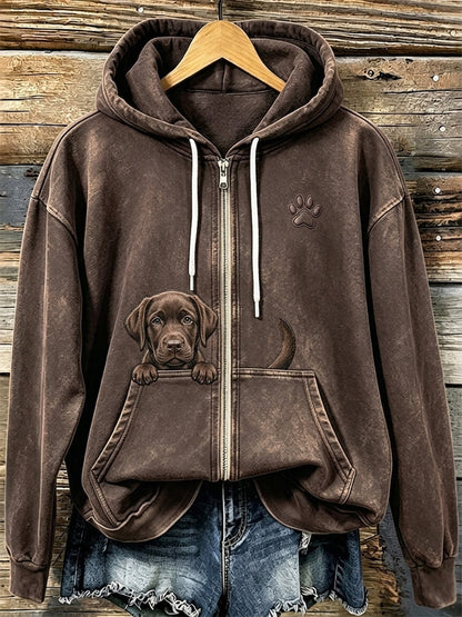 Kvinders chokolade Labrador & Paw Print hyggeligt zip-Up HoodieName
