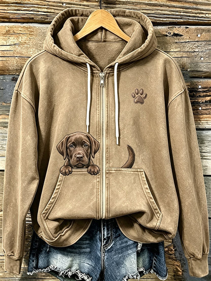 Kvinders chokolade Labrador & Paw Print hyggeligt zip-Up HoodieName