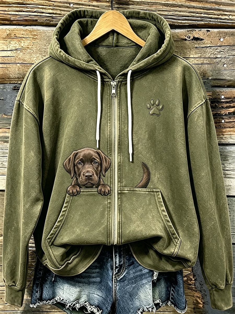 Kvinders chokolade Labrador & Paw Print hyggeligt zip-Up HoodieName