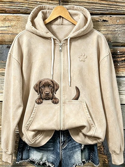 Kvinders chokolade Labrador & Paw Print hyggeligt zip-Up HoodieName