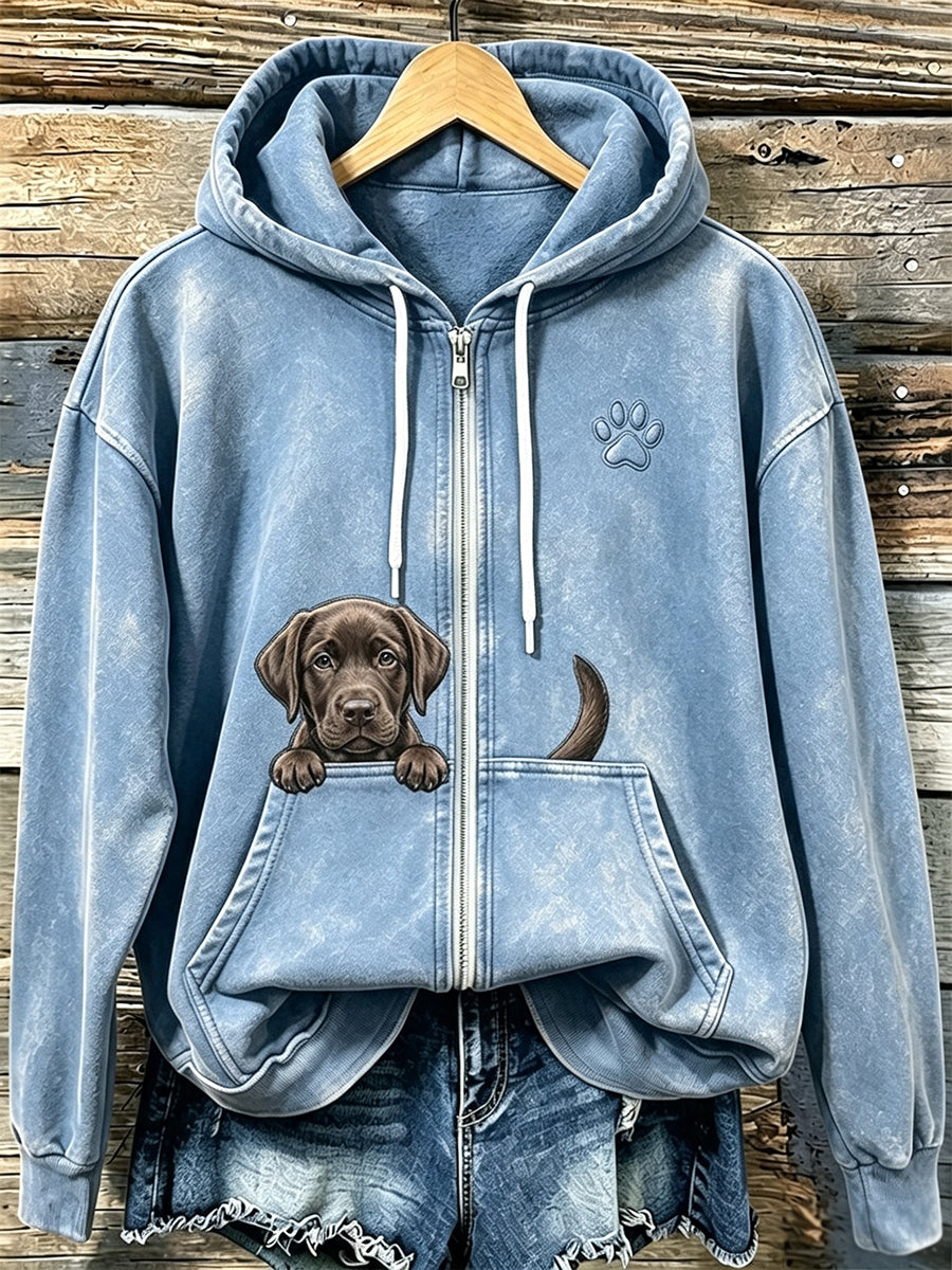 Kvinders chokolade Labrador & Paw Print hyggeligt zip-Up HoodieName