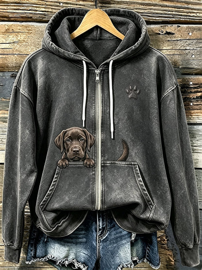 Kvinders chokolade Labrador & Paw Print hyggeligt zip-Up HoodieName