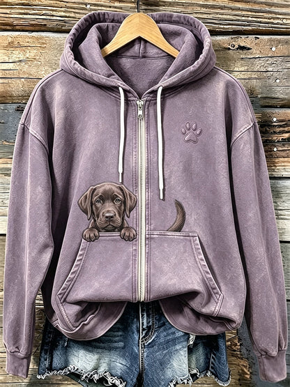 Kvinders chokolade Labrador & Paw Print hyggeligt zip-Up HoodieName