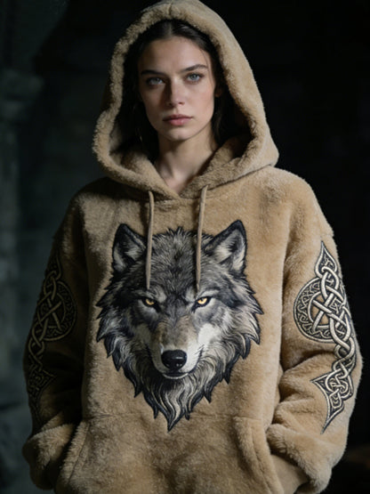 Kvinders Viking Celtic Wolf Mønster Art Casual Flannel Hoodies