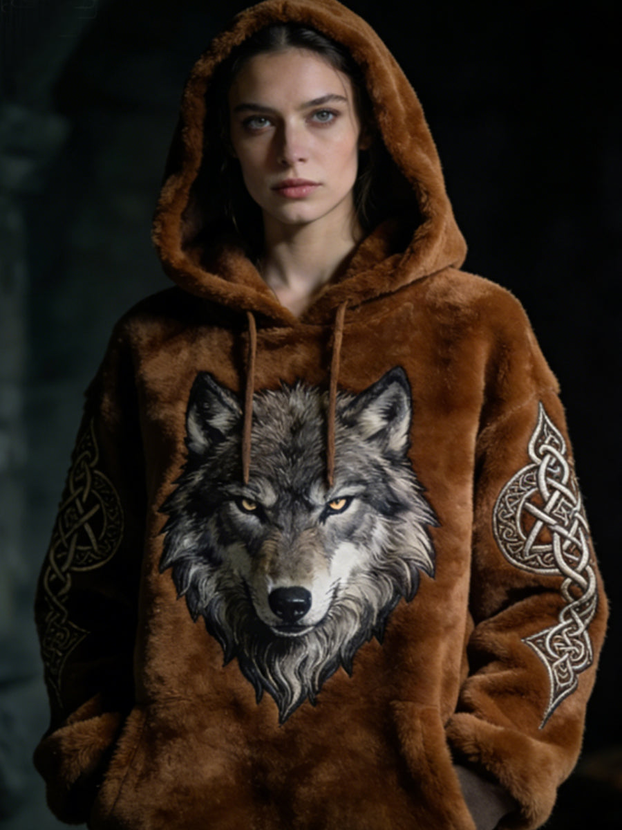 Kvinders Viking Celtic Wolf Mønster Art Casual Flannel Hoodies