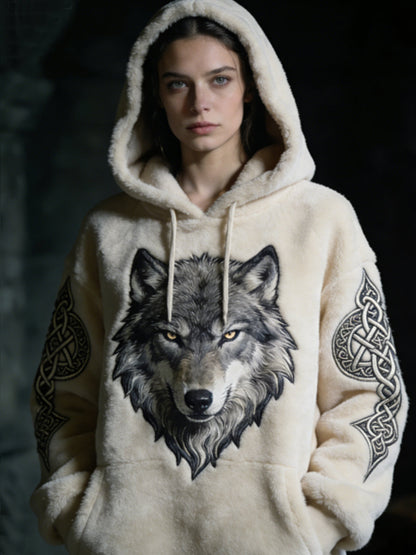 Kvinders Viking Celtic Wolf Mønster Art Casual Flannel Hoodies