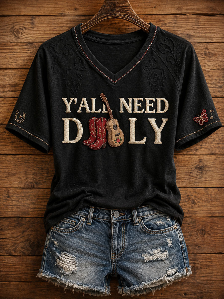 Dame-T-shirt med print af countrymusikelskerinden og countrydronningen