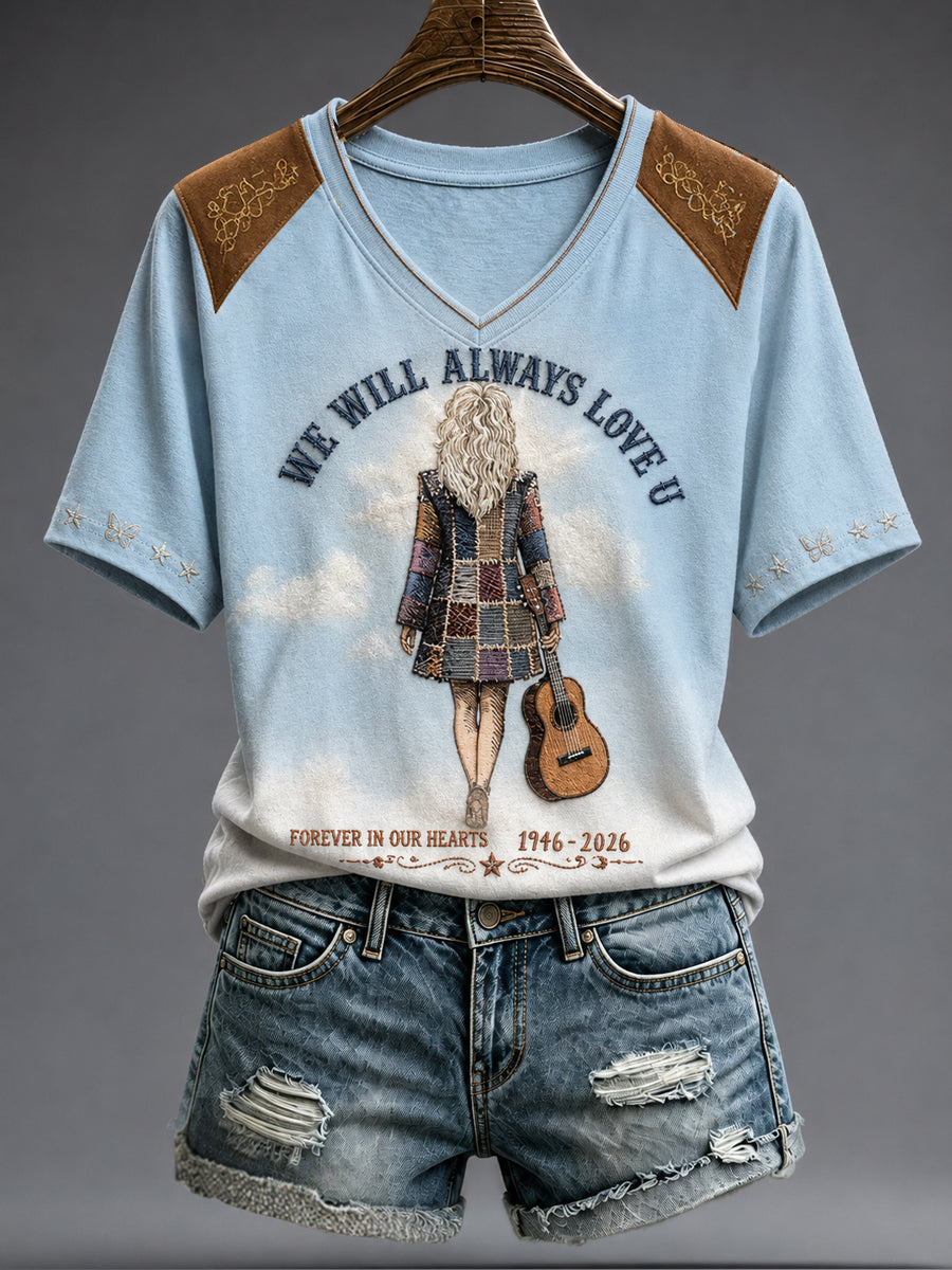 Dame-T-shirt med print af countrymusikelskerinden og countrydronningen