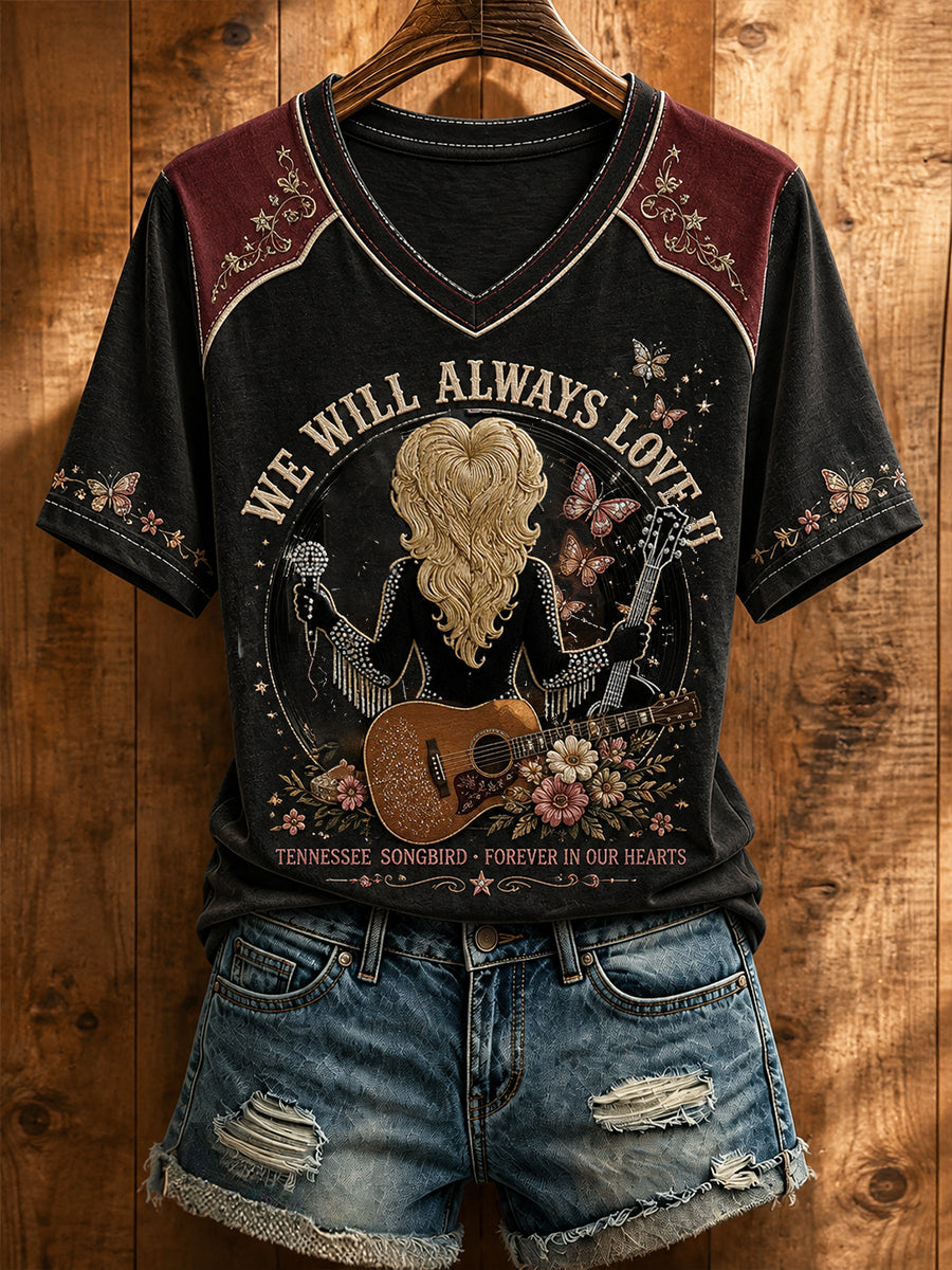Dame-T-shirt med print af countrymusikelskerinden og countrydronningen