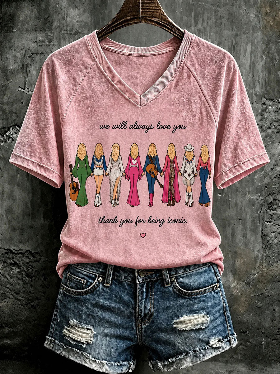 Kvinders countrymusikprint afslappet t-shirt