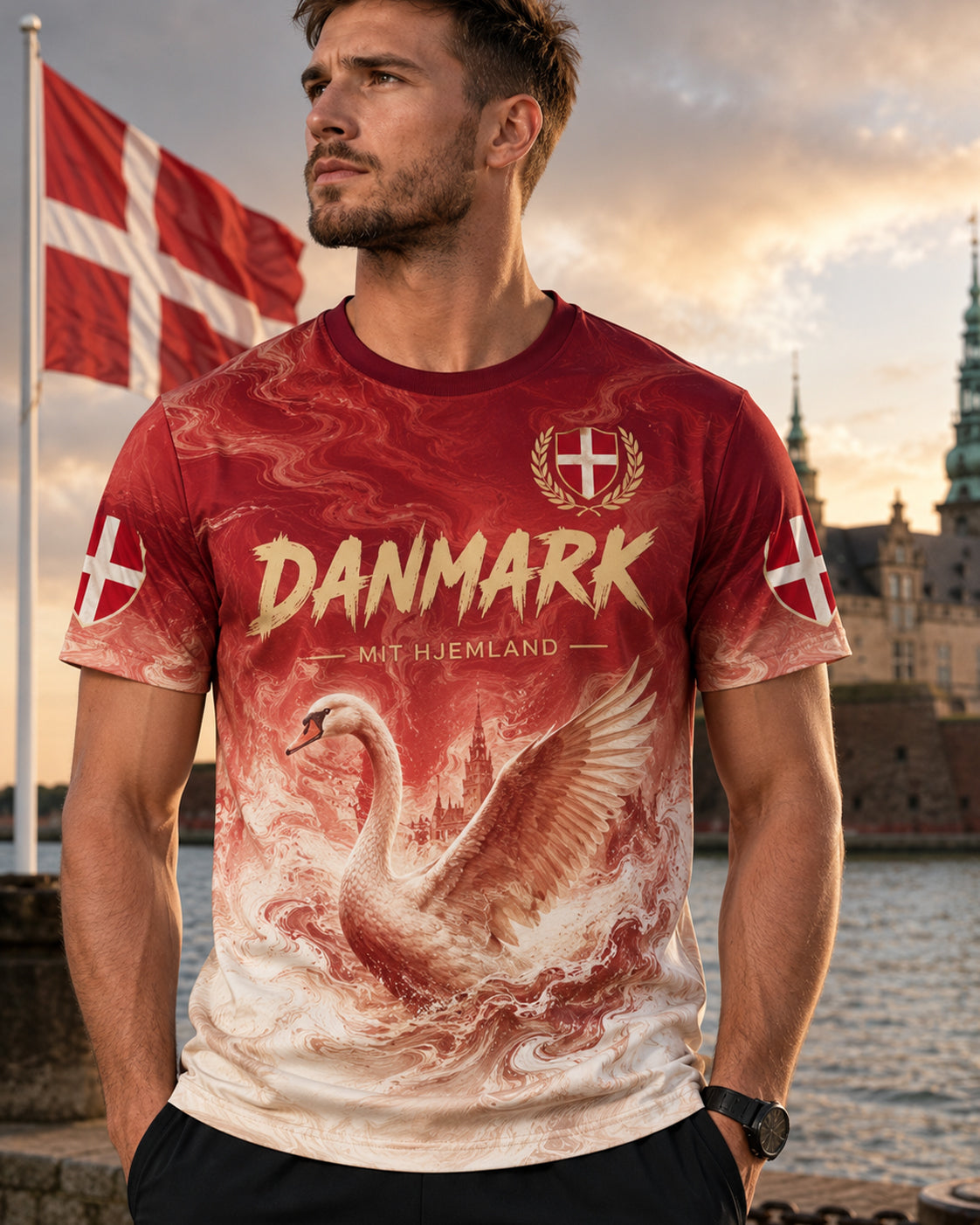 Dansk patriotisk t-shirt med korte ærmer til mænd