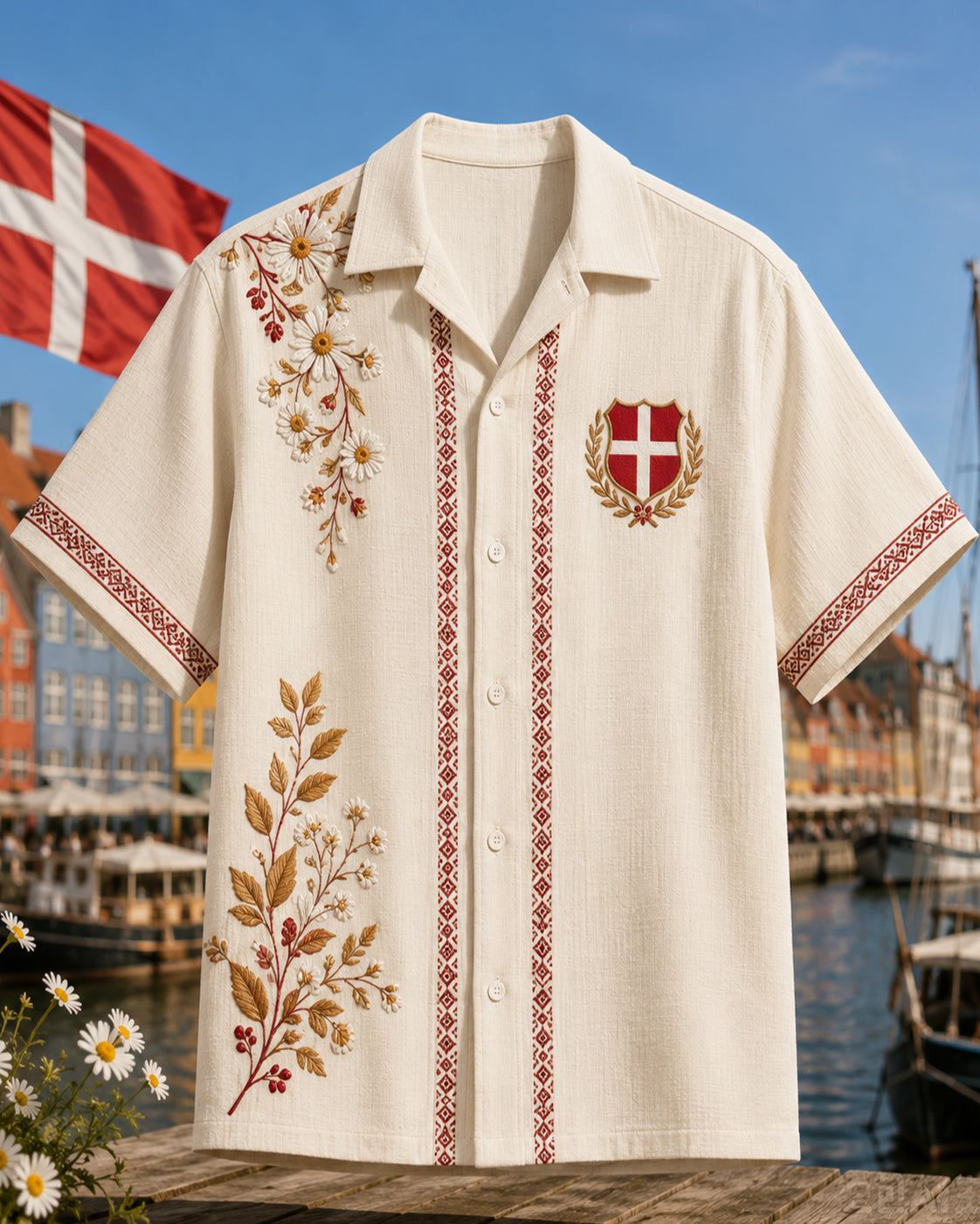Mænds dansk Patriotisk bomuld Kortærme skjorte