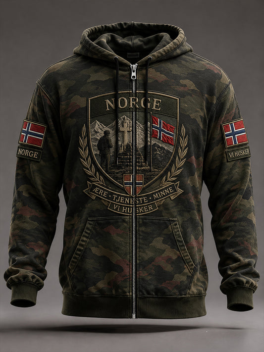 Gammelmoderne kamuflasjemønster for menn i militærstil, langermet hettegenser med glidelås