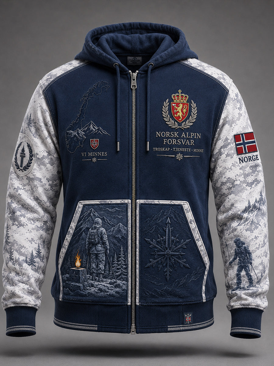 Gammelmoderne kamuflasjemønster for menn i militærstil, langermet hettegenser med glidelås