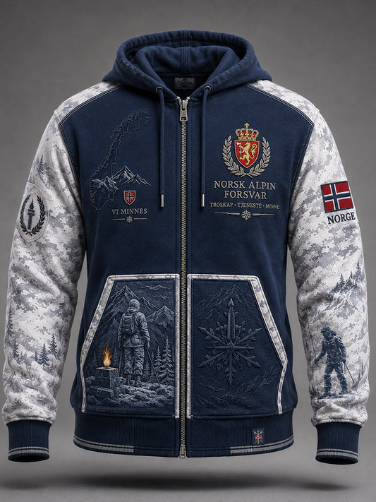 Gammelmoderne kamuflasjemønster for menn i militærstil, langermet hettegenser med glidelås